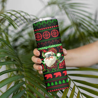 Viking Christmas Skinny Tumbler with Santa Warrior Axe Nordic Symbols Red Green Black Knit Pattern Design - Wonder Print Shop