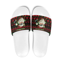 Viking Christmas Slide Sandals with Santa Warrior Axe Nordic Symbols Red Green Black Knit Pattern Design - Wonder Print Shop