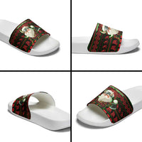 Viking Christmas Slide Sandals with Santa Warrior Axe Nordic Symbols Red Green Black Knit Pattern Design - Wonder Print Shop