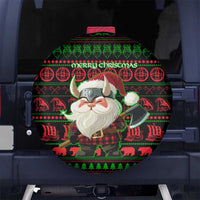 Viking Christmas Spare Tire Cover with Santa Warrior Axe Nordic Symbols Red Green Black Knit Pattern Design - Wonder Print Shop