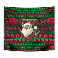 Viking Christmas Tapestry with Santa Warrior Axe Nordic Symbols Red Green Black Knit Pattern Design - Wonder Print Shop