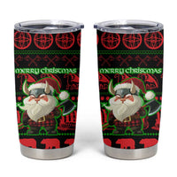 Viking Christmas Tumbler Cup with Santa Warrior Axe Nordic Symbols Red Green Black Knit Pattern Design - Wonder Print Shop