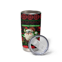 Viking Christmas Tumbler Cup with Santa Warrior Axe Nordic Symbols Red Green Black Knit Pattern Design - Wonder Print Shop