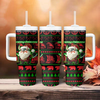 Viking Christmas Tumbler With Handle with Santa Warrior Axe Nordic Symbols Red Green Black Knit Pattern Design - Wonder Print Shop