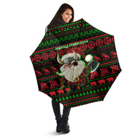 Viking Christmas Umbrella with Santa Warrior Axe Nordic Symbols Red Green Black Knit Pattern Design - Wonder Print Shop