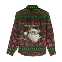 Viking Christmas Women Casual Shirt with Santa Warrior Axe Nordic Symbols Red Green Black Knit Pattern Design - Wonder Print Shop