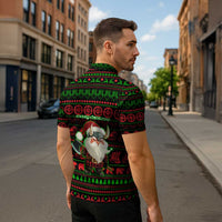 Viking Christmas Zipper Polo Shirt with Santa Warrior Axe Nordic Symbols Red Green Black Knit Pattern Design - Wonder Print Shop