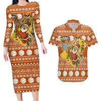 Basketball Santa Claus Christmas Couples Matching Long Sleeve Bodycon Dress and Hawaiian Shirt Xmas Holiday Patterns - Wonder Print Shop