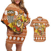 Basketball Santa Claus Christmas Couples Matching Off Shoulder Short Dress and Hawaiian Shirt Xmas Holiday Patterns - Wonder Print Shop