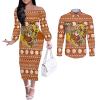 Basketball Santa Claus Christmas Couples Matching Off The Shoulder Long Sleeve Dress and Long Sleeve Button Shirt Xmas Holiday Patterns - Wonder Print Shop