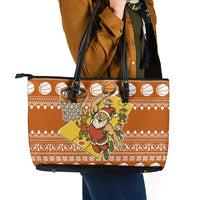 Basketball Santa Claus Christmas Leather Tote Bag Xmas Holiday Patterns - Wonder Print Shop