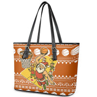 Basketball Santa Claus Christmas Leather Tote Bag Xmas Holiday Patterns - Wonder Print Shop