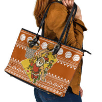 Basketball Santa Claus Christmas Leather Tote Bag Xmas Holiday Patterns - Wonder Print Shop