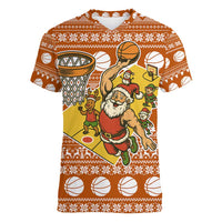 Basketball Santa Claus Christmas Women V-Neck T-Shirt Xmas Holiday Patterns - Wonder Print Shop