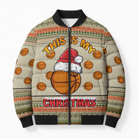 Basketball Winter Christmas Bomber Puffer Jacket Xmas Holiday Patterns - Wonder Print Shop