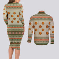 Basketball Winter Christmas Couples Matching Long Sleeve Bodycon Dress and Long Sleeve Button Shirt Xmas Holiday Patterns - Wonder Print Shop