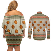 Basketball Winter Christmas Couples Matching Off Shoulder Short Dress and Long Sleeve Button Shirt Xmas Holiday Patterns - Wonder Print Shop