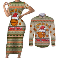 Basketball Winter Christmas Couples Matching Short Sleeve Bodycon Dress and Long Sleeve Button Shirt Xmas Holiday Patterns - Wonder Print Shop