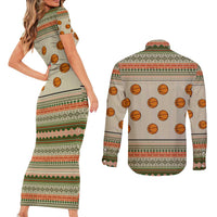 Basketball Winter Christmas Couples Matching Short Sleeve Bodycon Dress and Long Sleeve Button Shirt Xmas Holiday Patterns - Wonder Print Shop