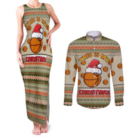 Basketball Winter Christmas Couples Matching Tank Maxi Dress and Long Sleeve Button Shirt Xmas Holiday Patterns - Wonder Print Shop