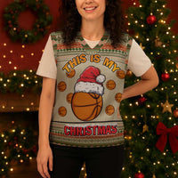 Basketball Winter Christmas Knitted V-Neck Vest Xmas Holiday Patterns - Wonder Print Shop