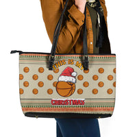 Basketball Winter Christmas Leather Tote Bag Xmas Holiday Patterns - Wonder Print Shop