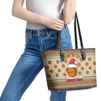 Basketball Winter Christmas Leather Tote Bag Xmas Holiday Patterns - Wonder Print Shop