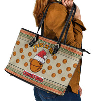 Basketball Winter Christmas Leather Tote Bag Xmas Holiday Patterns - Wonder Print Shop
