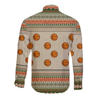 Basketball Winter Christmas Long Sleeve Button Shirt Xmas Holiday Patterns - Wonder Print Shop