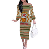Basketball Winter Christmas Off The Shoulder Long Sleeve Dress Xmas Holiday Patterns - Wonder Print Shop
