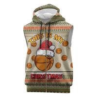Basketball Winter Christmas Sleeveless Zip Hoodie Xmas Holiday Patterns - Wonder Print Shop
