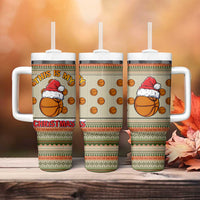 Basketball Winter Christmas Tumbler With Handle Xmas Holiday Patterns - Wonder Print Shop