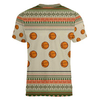 Basketball Winter Christmas Women V-Neck T-Shirt Xmas Holiday Patterns - Wonder Print Shop
