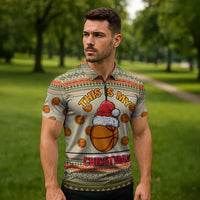 Basketball Winter Christmas Zipper Polo Shirt Xmas Holiday Patterns - Wonder Print Shop