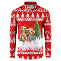 Beagle Dashing Dog Christmas Button Sweatshirt Xmas Holiday Patterns - Wonder Print Shop