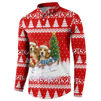 Beagle Dashing Dog Christmas Button Sweatshirt Xmas Holiday Patterns - Wonder Print Shop