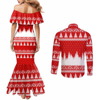 Beagle Dashing Dog Christmas Couples Matching Mermaid Dress and Long Sleeve Button Shirt Xmas Holiday Patterns - Wonder Print Shop