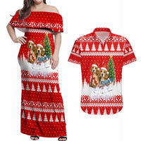 Beagle Dashing Dog Christmas Couples Matching Off Shoulder Maxi Dress and Hawaiian Shirt Xmas Holiday Patterns - Wonder Print Shop