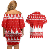 Beagle Dashing Dog Christmas Couples Matching Off Shoulder Short Dress and Hawaiian Shirt Xmas Holiday Patterns - Wonder Print Shop