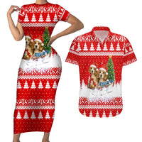 Beagle Dashing Dog Christmas Couples Matching Short Sleeve Bodycon Dress and Hawaiian Shirt Xmas Holiday Patterns - Wonder Print Shop