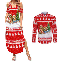 Beagle Dashing Dog Christmas Couples Matching Summer Maxi Dress and Long Sleeve Button Shirt Xmas Holiday Patterns - Wonder Print Shop