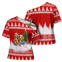 Beagle Dashing Dog Christmas Cross Shoulder Shirt Xmas Holiday Patterns - Wonder Print Shop