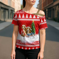Beagle Dashing Dog Christmas Cross Shoulder Shirt Xmas Holiday Patterns - Wonder Print Shop