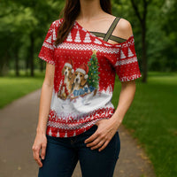 Beagle Dashing Dog Christmas Cross Shoulder Shirt Xmas Holiday Patterns - Wonder Print Shop