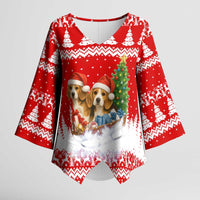Beagle Dashing Dog Christmas Kimono Sleeve Blouse Xmas Holiday Patterns - Wonder Print Shop