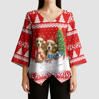 Beagle Dashing Dog Christmas Kimono Sleeve Blouse Xmas Holiday Patterns - Wonder Print Shop