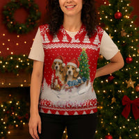 Beagle Dashing Dog Christmas Knitted V-Neck Vest Xmas Holiday Patterns - Wonder Print Shop