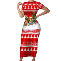 Beagle Dashing Dog Christmas Short Sleeve Bodycon Dress Xmas Holiday Patterns - Wonder Print Shop