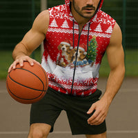 Beagle Dashing Dog Christmas Sleeveless Zip Hoodie Xmas Holiday Patterns - Wonder Print Shop
