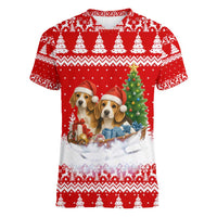 Beagle Dashing Dog Christmas Women V-Neck T-Shirt Xmas Holiday Patterns - Wonder Print Shop
